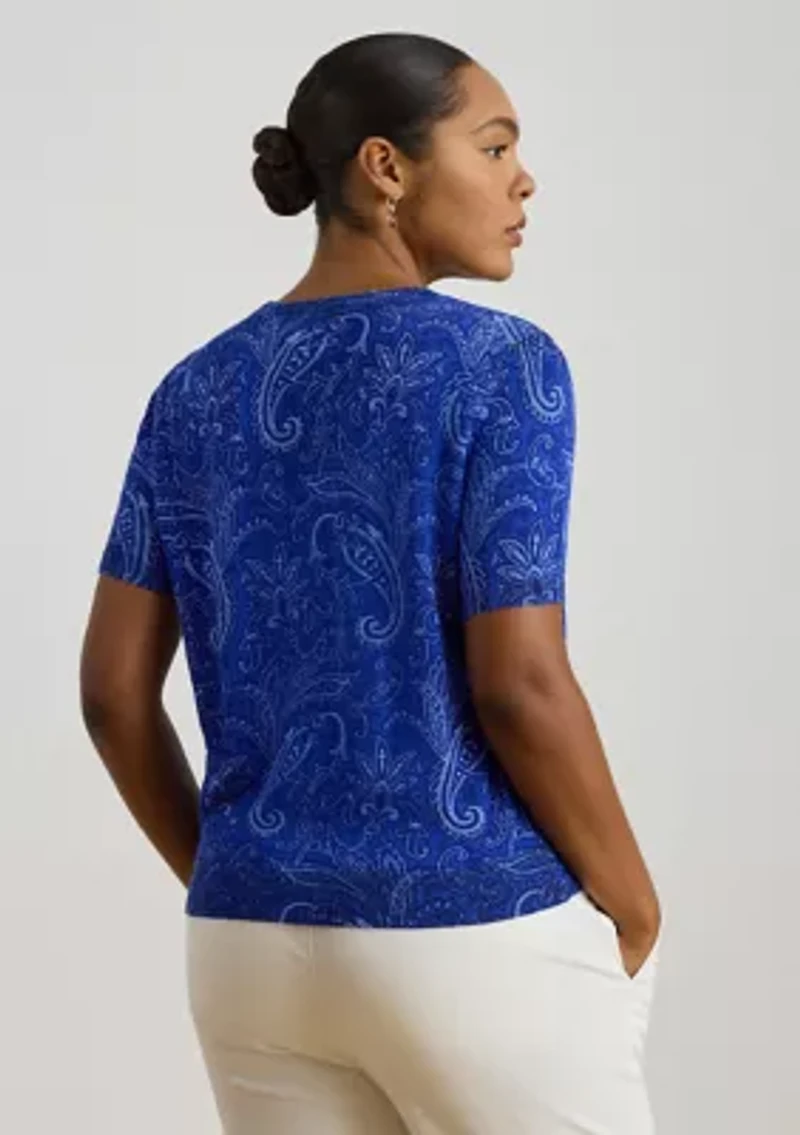Plus Paisley Short Sleeve Sweater