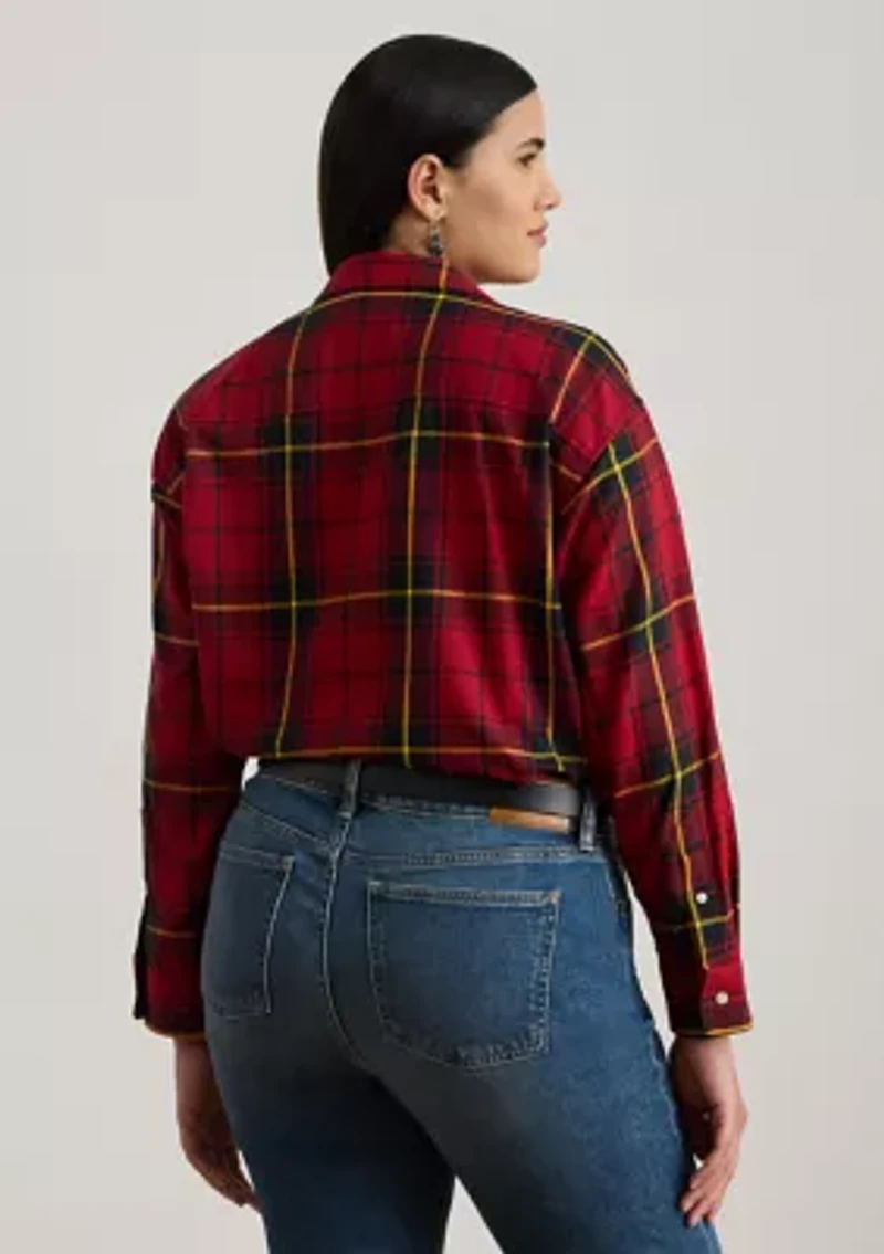 Plus Relaxed Fit Checked Plaid Cotton Shirt