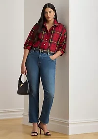 Plus Relaxed Fit Checked Plaid Cotton Shirt