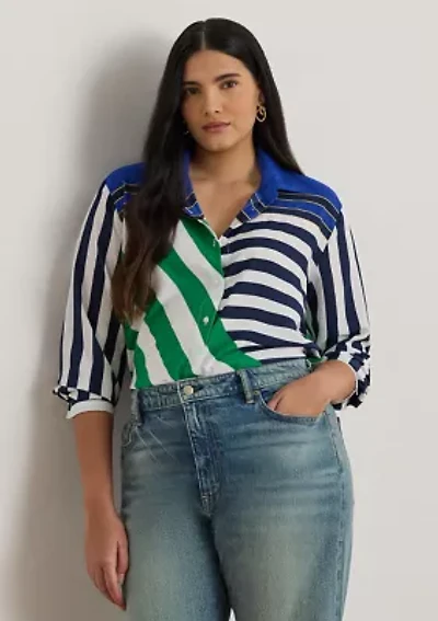 Plus Classic Fit Striped Crepe Shirt