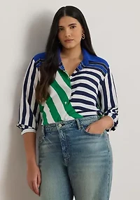 Plus Classic Fit Striped Crepe Shirt