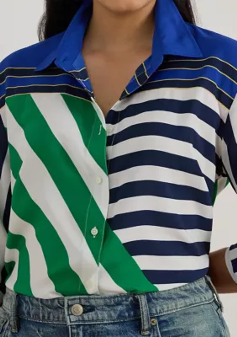 Plus Classic Fit Striped Crepe Shirt