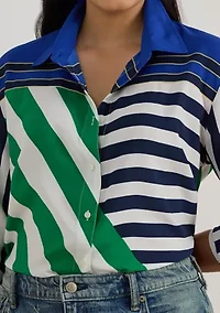 Plus Classic Fit Striped Crepe Shirt