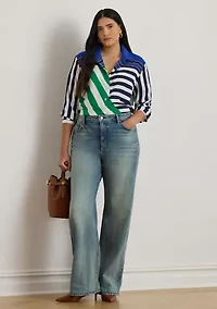 Plus Classic Fit Striped Crepe Shirt