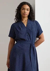 Polka-Dot Belted Crepe Dress