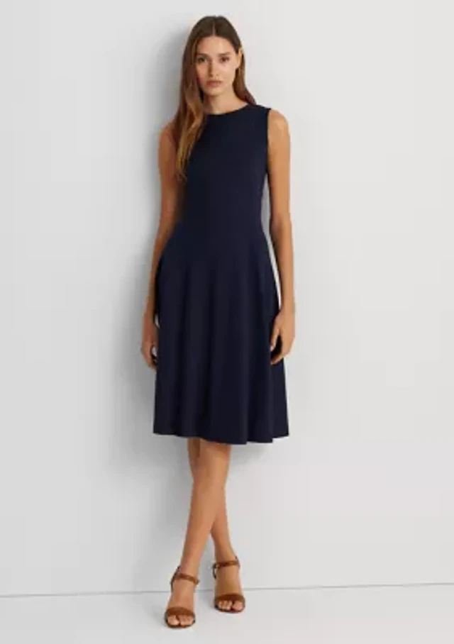 green emerald velvet dress Focus by Shani — Laser Cut Ponte Knit Fit & Flare Dress in Green main image 0