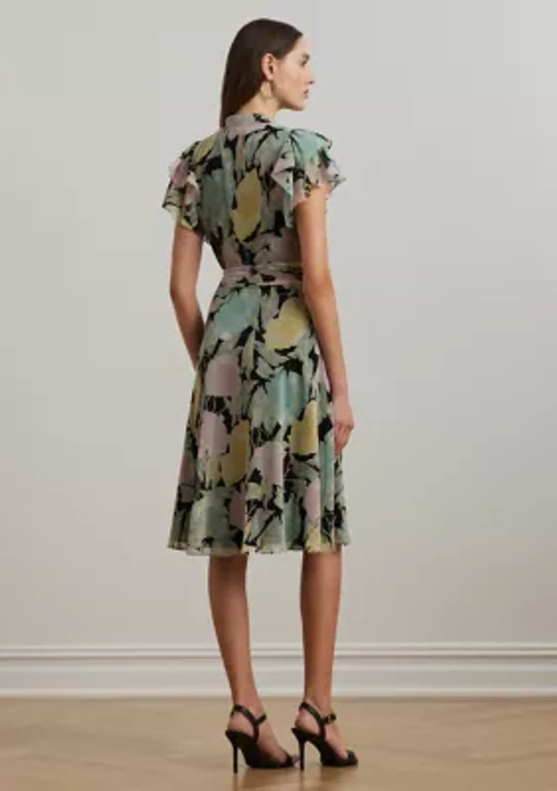 Petites Floral Belted Georgette Shirtdress
