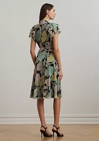 Petites Floral Belted Georgette Shirtdress