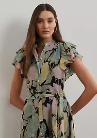 Petites Floral Belted Georgette Shirtdress
