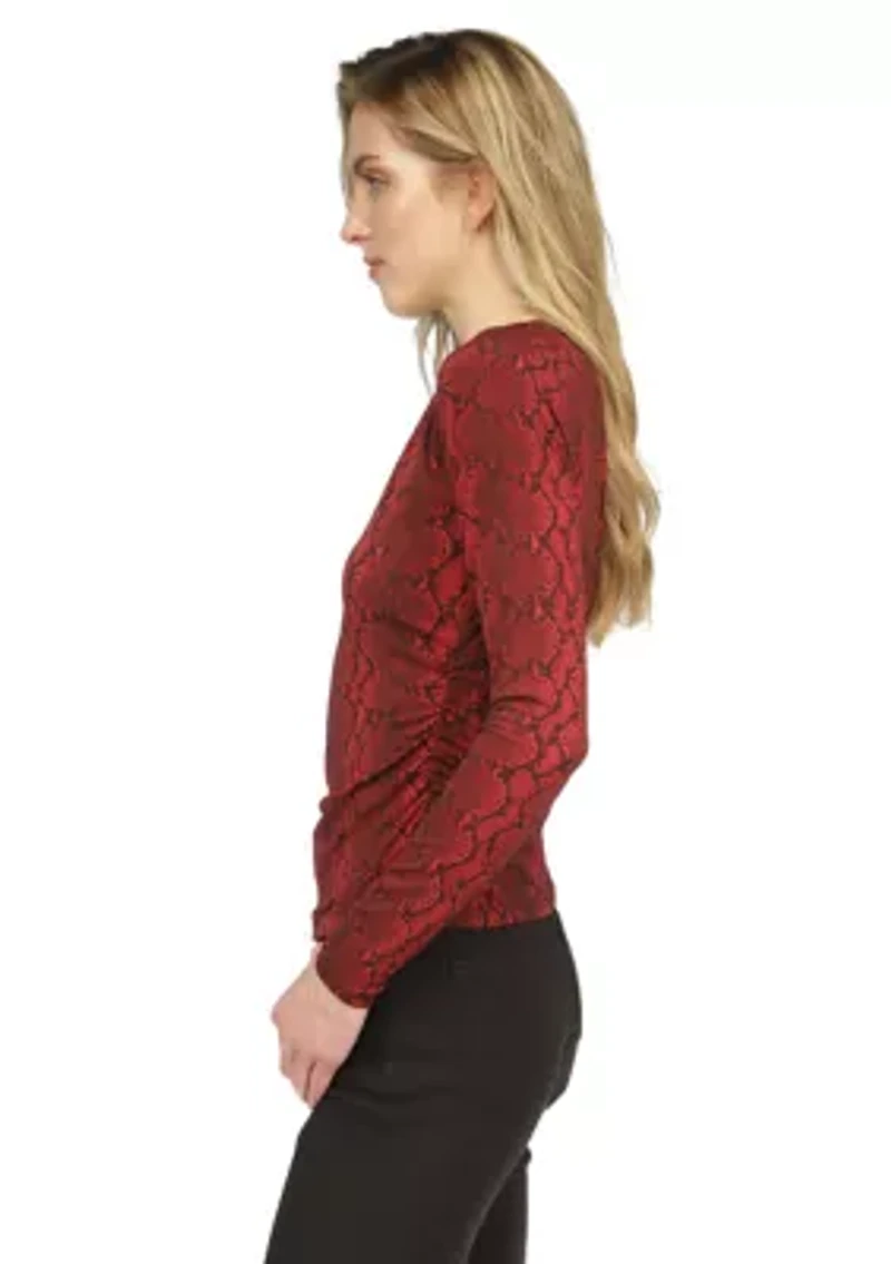 Women's Ruched Snakeskin Knit Top