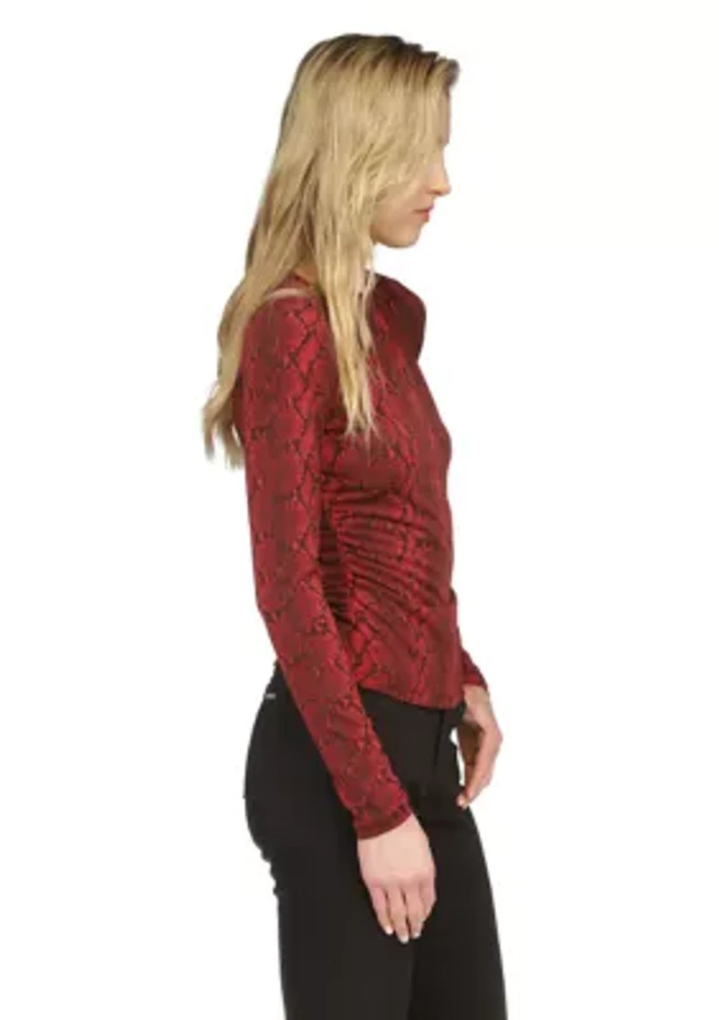 Women's Ruched Snakeskin Knit Top