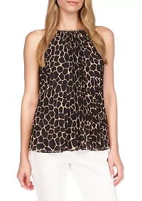 Women's Saturated Mosaic Giraffe Print Pleated Chain Top