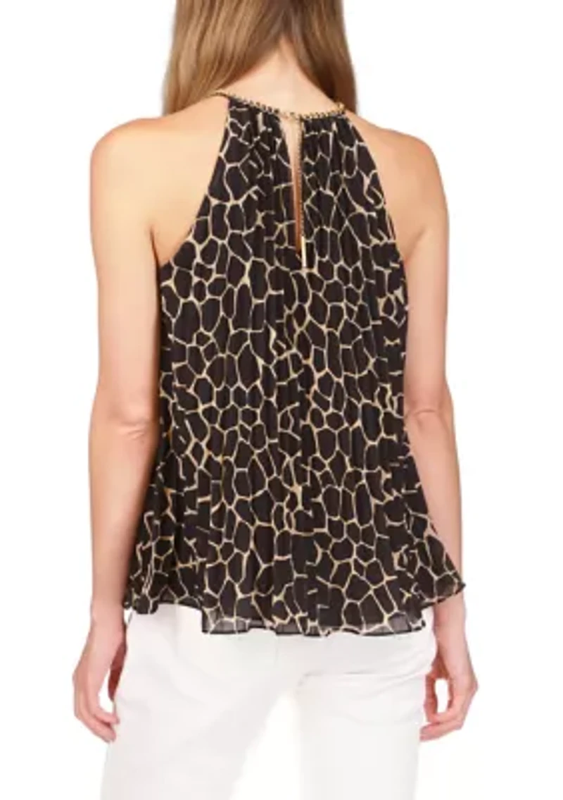 Women's Saturated Mosaic Giraffe Print Pleated Chain Top