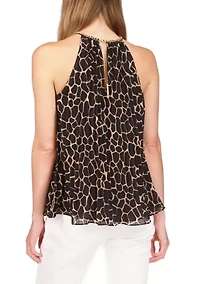 Women's Saturated Mosaic Giraffe Print Pleated Chain Top