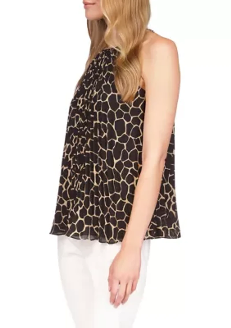 Women's Saturated Mosaic Giraffe Print Pleated Chain Top