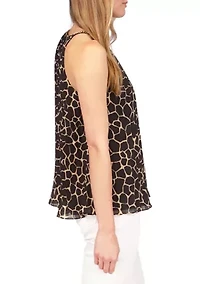 Women's Saturated Mosaic Giraffe Print Pleated Chain Top