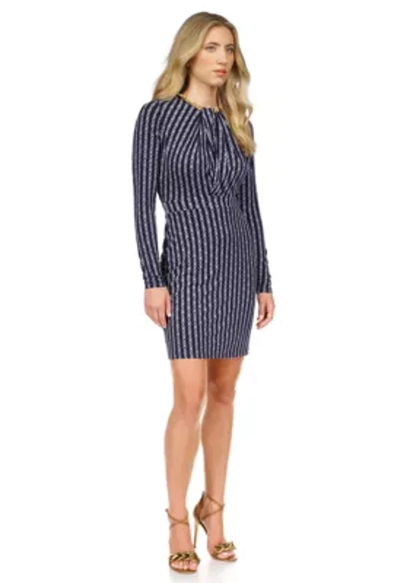 Women's MK Necklace Print Twist Neck Mini Dress