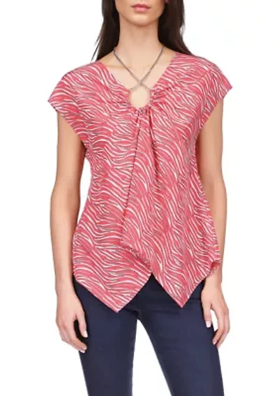 Women's Zebra Handkerchief Hem Chain Top