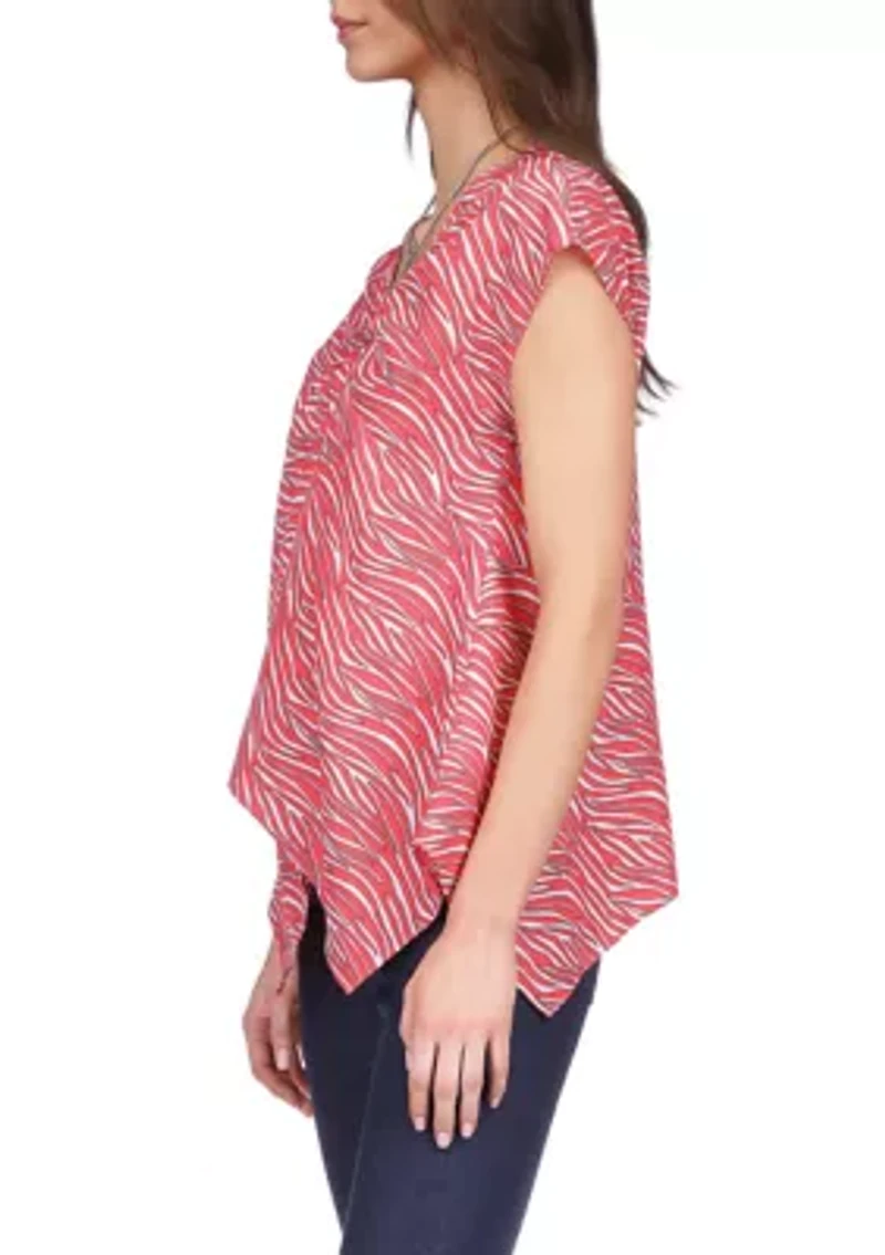Women's Zebra Handkerchief Hem Chain Top