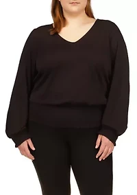 Plus Solid Long Sleeve Smock Top