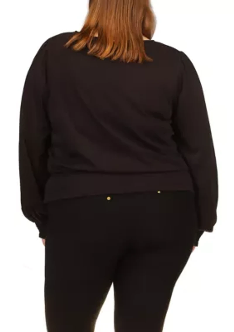 Plus Solid Long Sleeve Smock Top