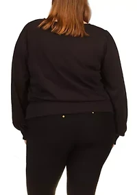 Plus Solid Long Sleeve Smock Top