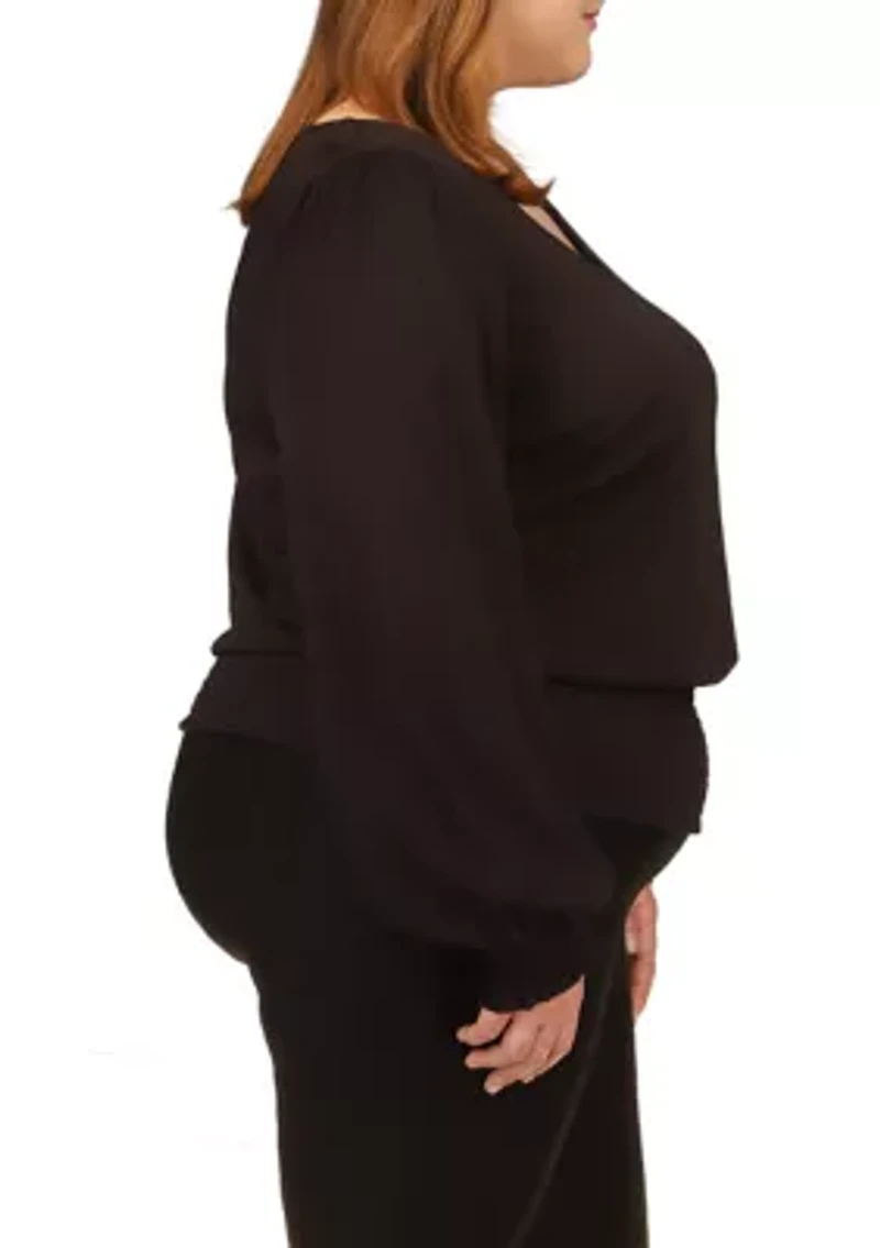 Plus Solid Long Sleeve Smock Top