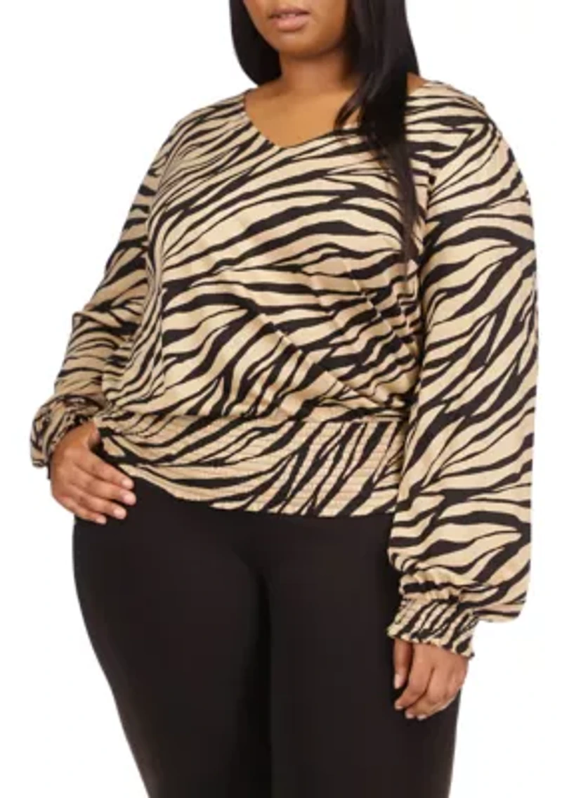 Plus Tiger Printed Smocked Top
