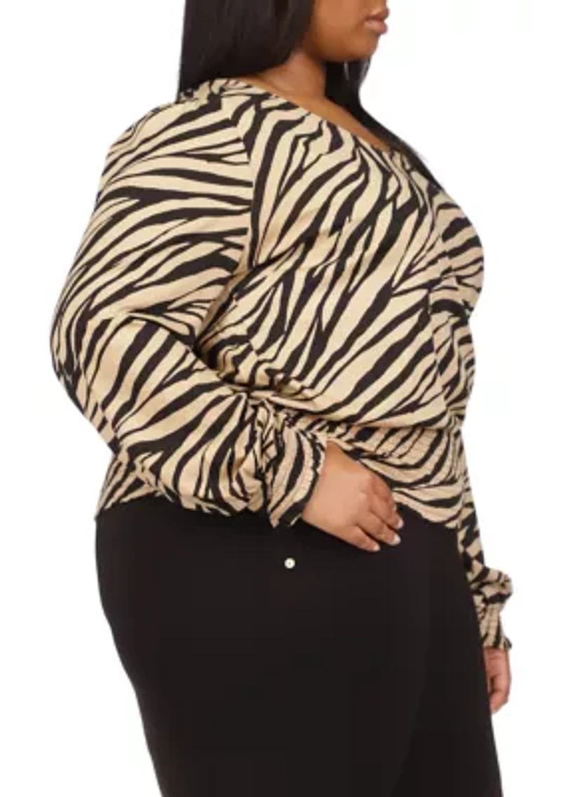 Plus Tiger Printed Smocked Top