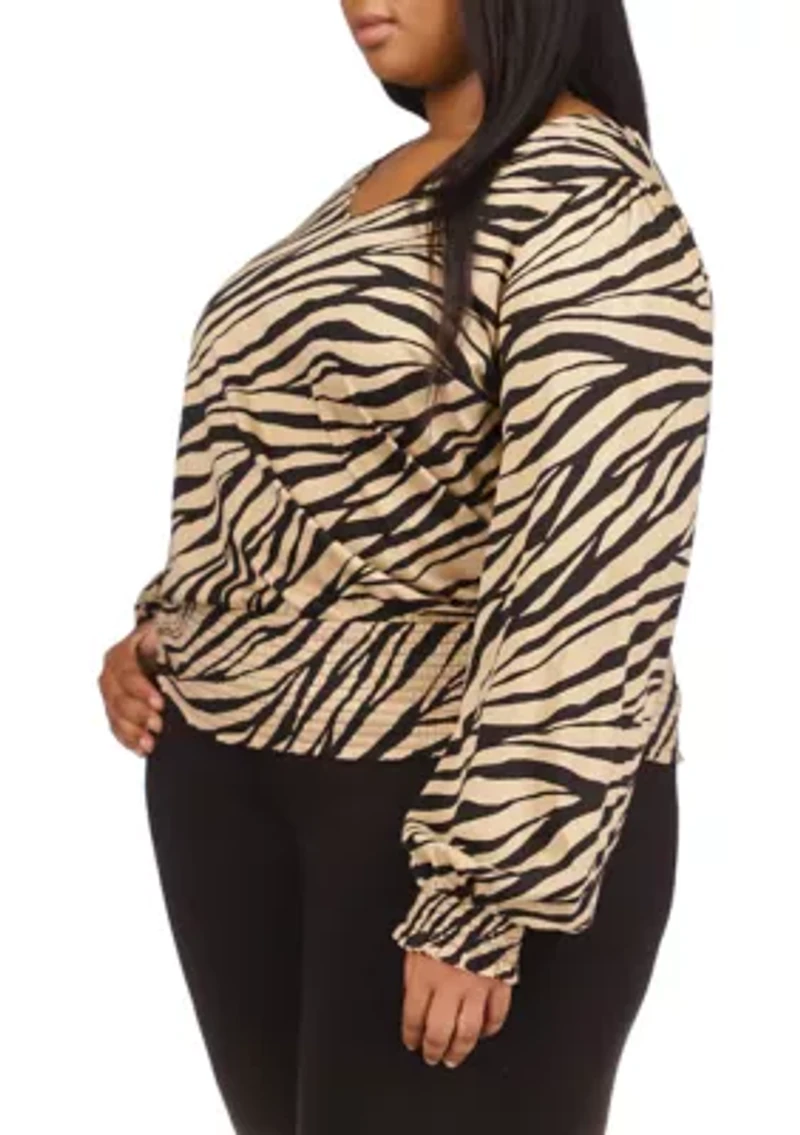 Plus Tiger Printed Smocked Top