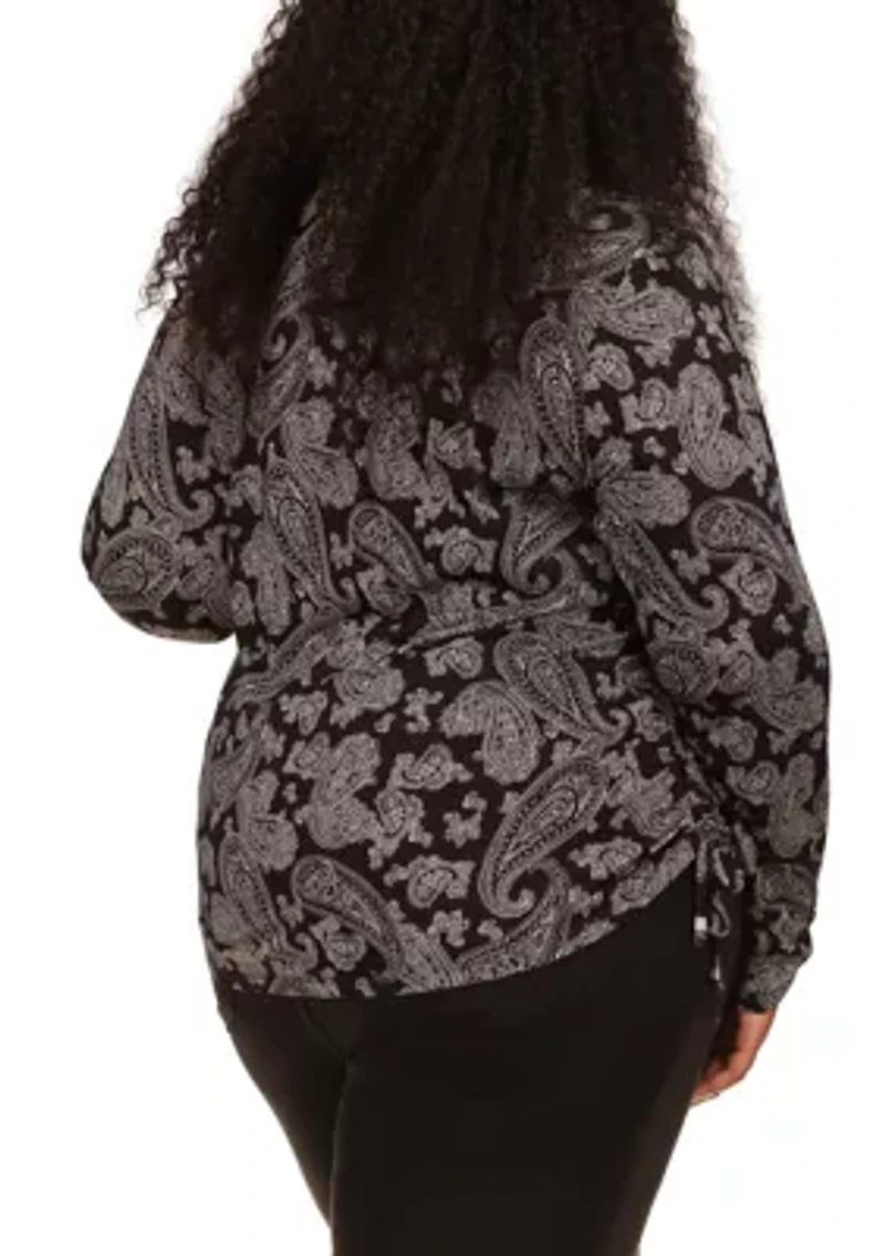 Plus Printed Ruched Long Sleeve T-Shirt