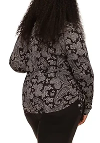 Plus Printed Ruched Long Sleeve T-Shirt