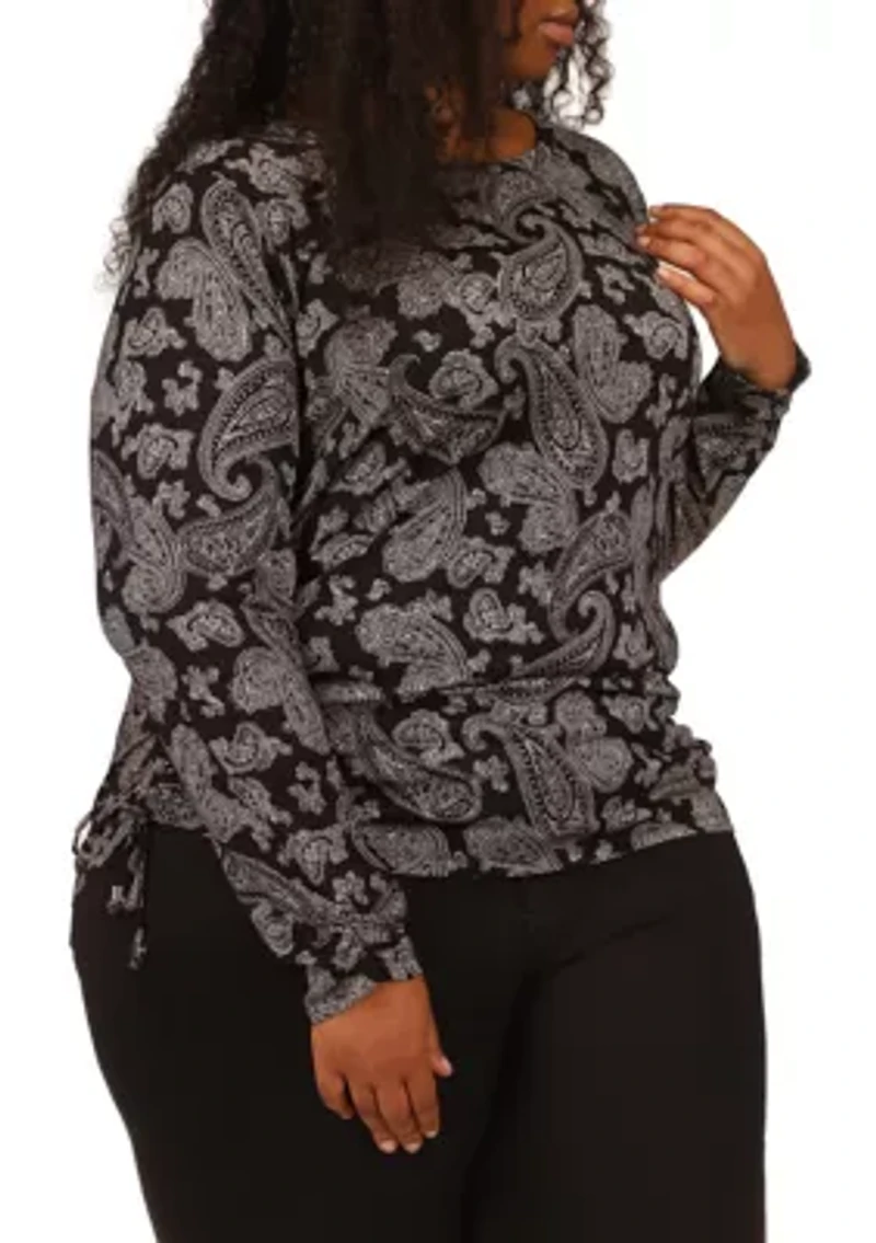 Plus Printed Ruched Long Sleeve T-Shirt