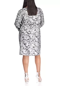 Plus Long Sleeve Paisley Flounce Dress