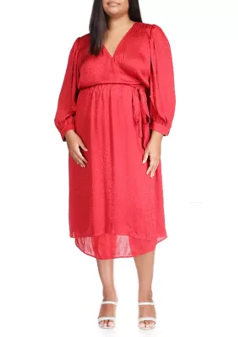 Plus Cheetah Jacquard Midi Wrap Dress