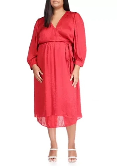 Plus Cheetah Jacquard Midi Wrap Dress