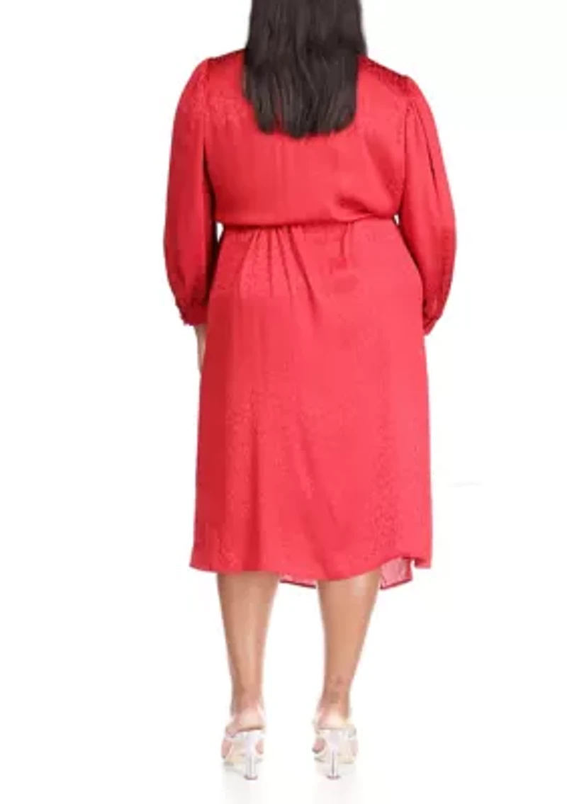 Plus Cheetah Jacquard Midi Wrap Dress