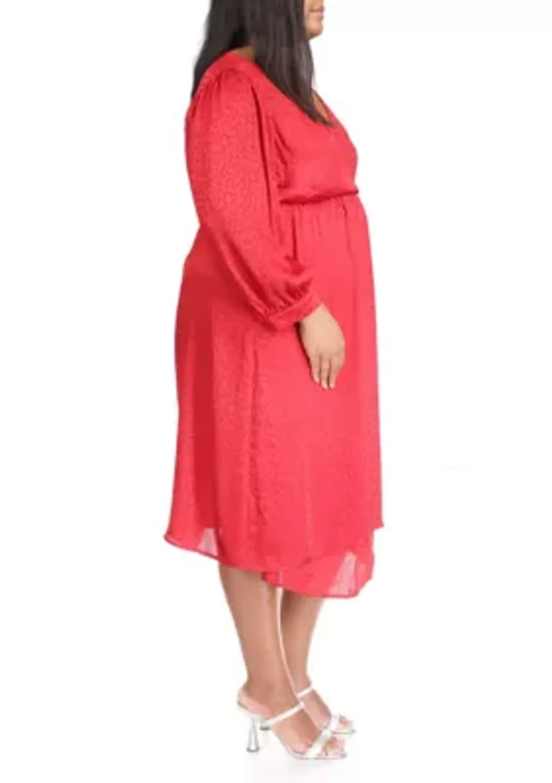 Plus Cheetah Jacquard Midi Wrap Dress