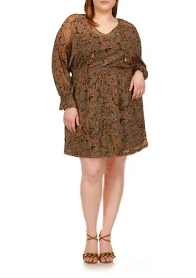 Plus Mesh Paisley Peasant Mini Dress