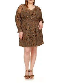 Plus Mesh Paisley Peasant Mini Dress