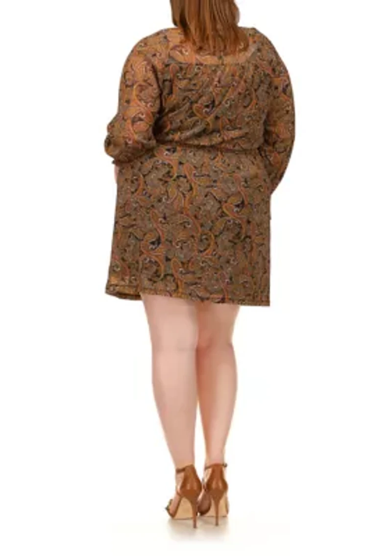 Plus Mesh Paisley Peasant Mini Dress