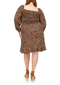 Plus Crinkle Smocked Mini Long Sleeve Dress