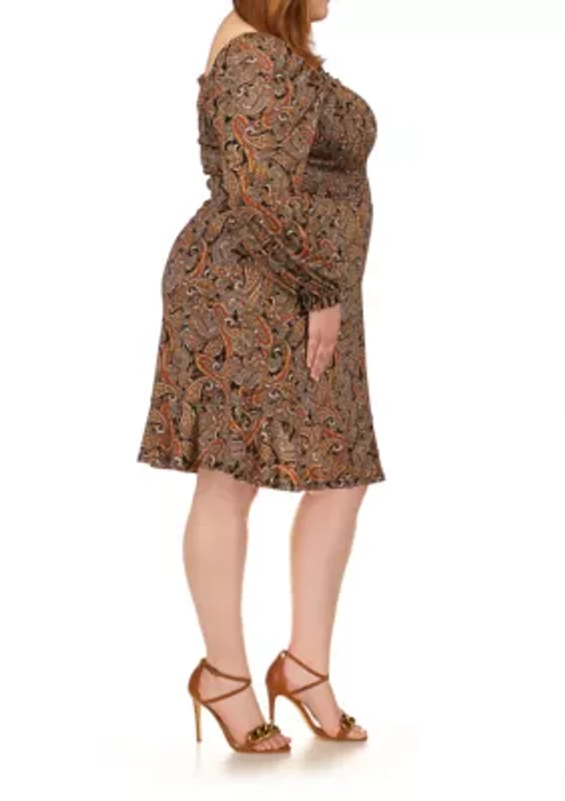 Plus Crinkle Smocked Mini Long Sleeve Dress