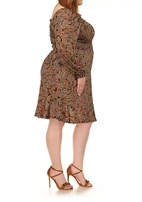 Plus Crinkle Smocked Mini Long Sleeve Dress