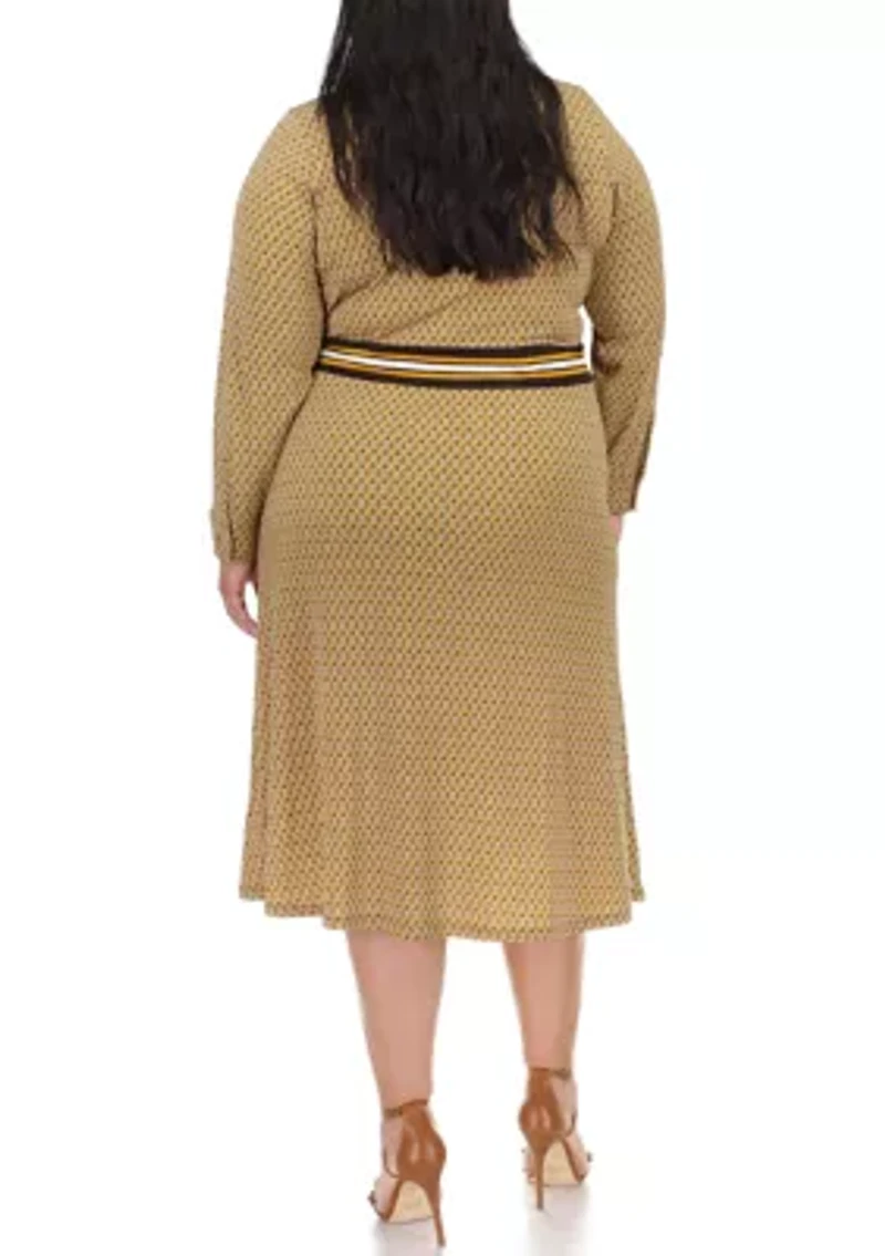 Plus Faux Wrap Border Printed Midi Dress