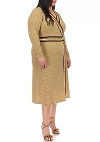 Plus Faux Wrap Border Printed Midi Dress