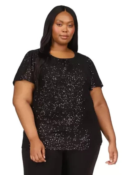 Plus Sequin Short Sleeve Top