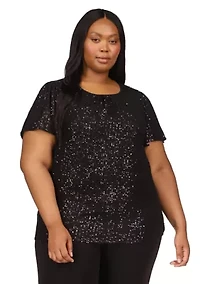Plus Sequin Short Sleeve Top