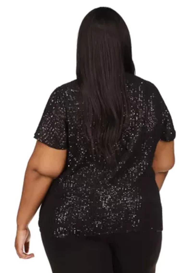 Plus Sequin Short Sleeve Top