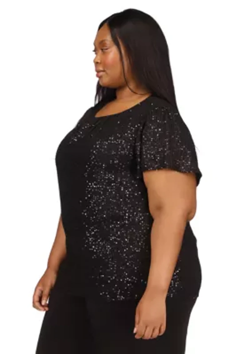 Plus Sequin Short Sleeve Top